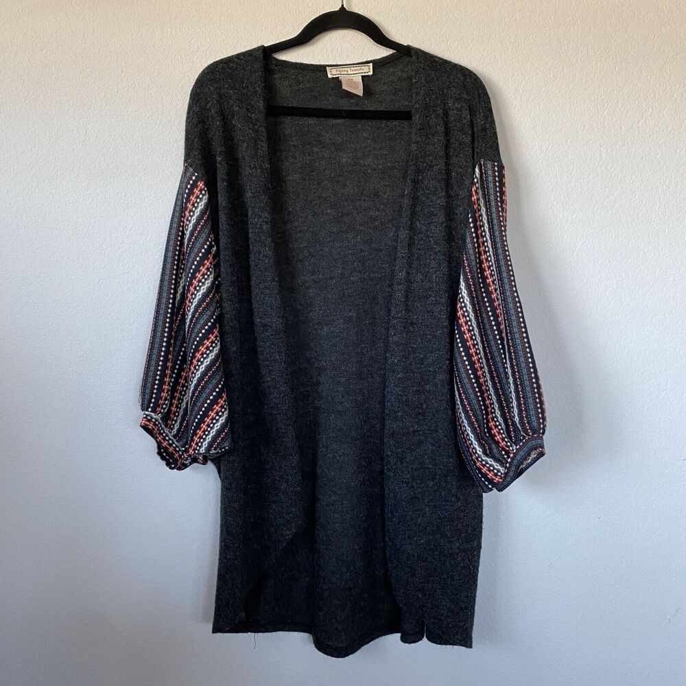 FLYING TOMATO Womens S/M Open Cardigan Sweater Kimono Striped Sleeves Boho